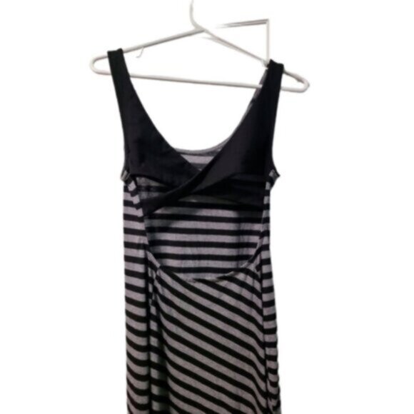 VENUS Black Grey Striped Side Slit Cut Out Back Casual Summer Maxi Dress Small - Picture 7 of 12